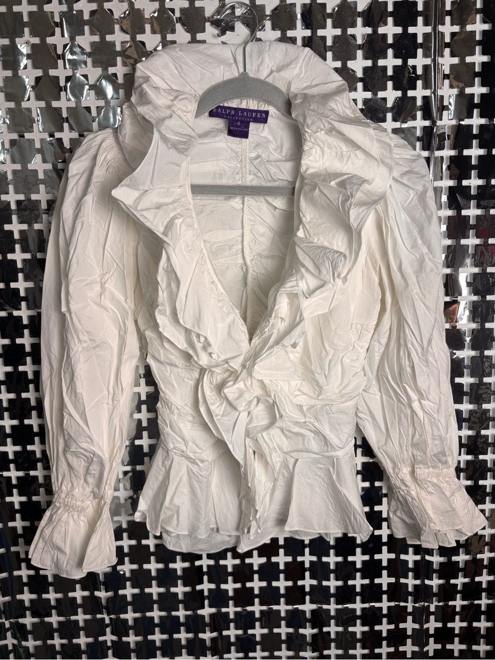 Ralph Lauren Cream Ruffle-Front Long Sleeve Blouse